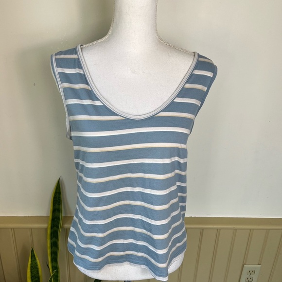 Patagonia Organic Cotton Cropped Tank Top M Striped Coastal Summer Beach Vaca - Picture 1 of 11